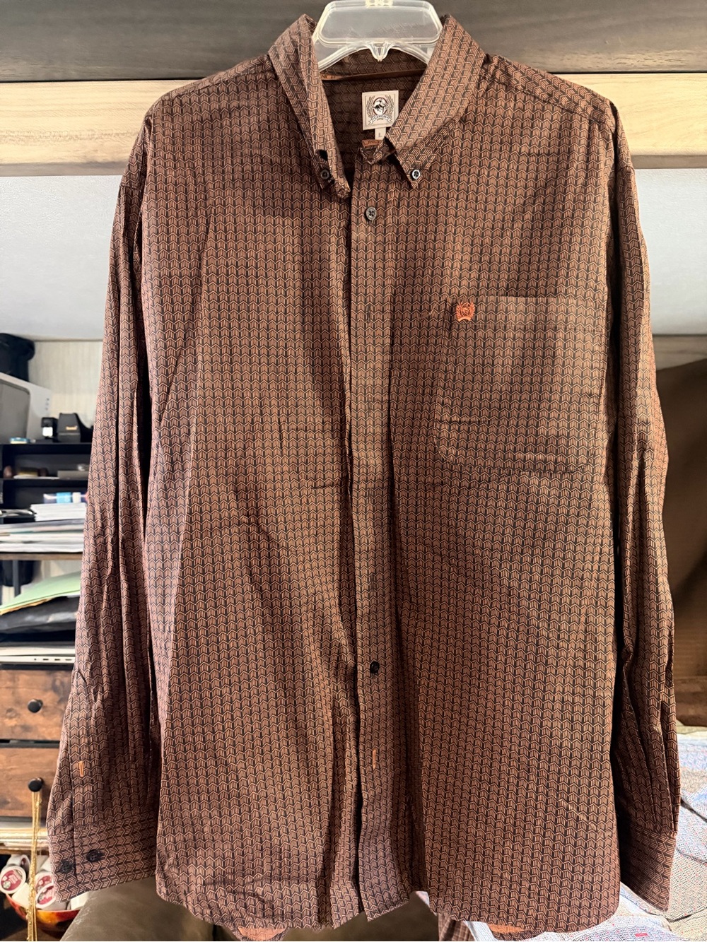 Cinch Brown Geometric Button-Down LS Shirt